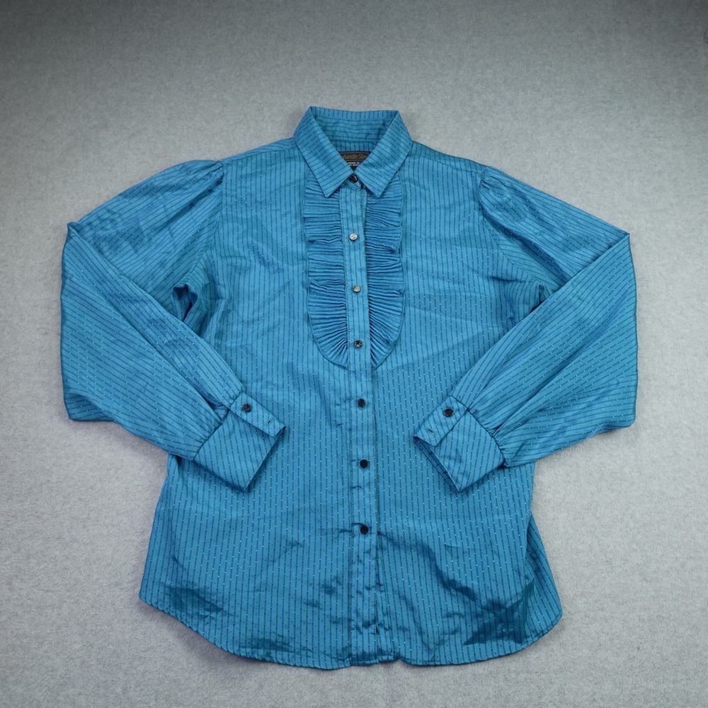 Panhandle Slim Blouse Womens 14/36 Blue Vintage Western Ruffle Shirt USA